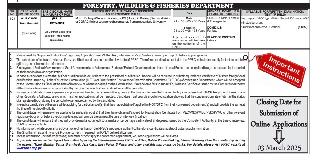 Botanist in Forestry, Wildlife & Fisheries Department Punjab Pakistan