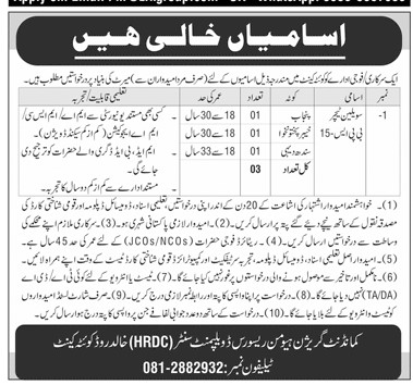 Civilian Teachers Jobs in Quetta