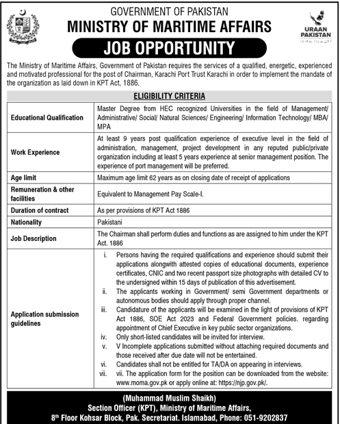 Ministry of Maritime Affairs Pakistan Jobs 2025