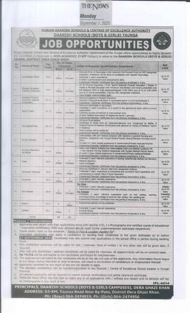 Daanish Schools Taunsa Jobs